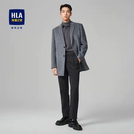 HLA/海澜之家2023含羊毛大衣御寒保暖基础纯色款挺括有型外套男商品大图
