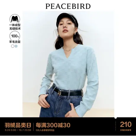 太平鸟100%全羊毛无缝一体毛衫女2022秋冬新款V领套头打底衫气质图片