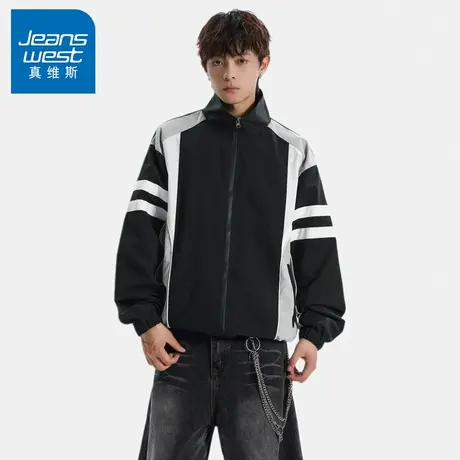 N5真维斯外套男2025秋季新款美式潮牌时尚拼接运动男士春秋装夹克图片