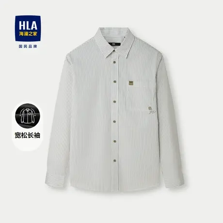 HLA/海澜之家宽松长袖休闲衬衫2024秋季新款撞色条纹时尚衬衣男商品大图
