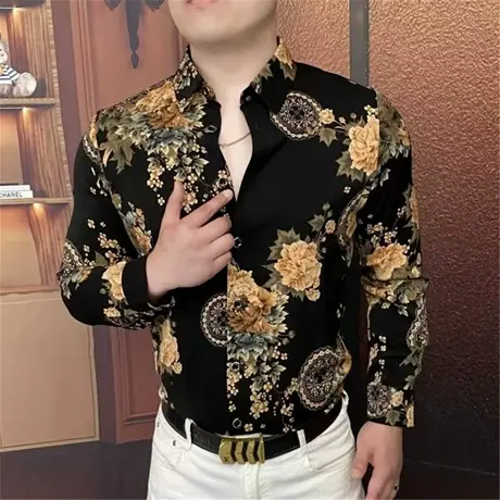 2025年秋季新款男士长袖衬衫加肥加大码潮男衬衣痞帅打底衫上衣服商品大图