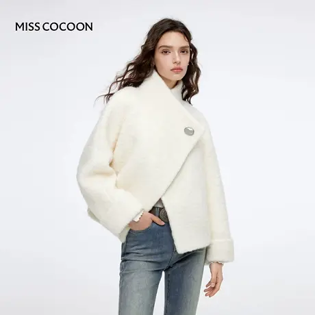 MISSCOCOON可可尼堆堆领双面毛呢外套女2025秋冬新款短羊驼毛大衣商品大图