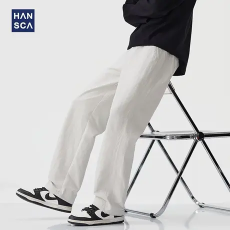 hansca260g宽松慵懒风休闲裤男秋季户外直筒垂感微褶皱肌理感裤子商品大图