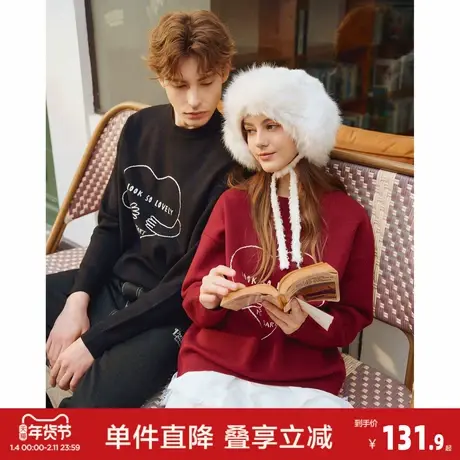 唐狮2026秋冬情侣圆领前胸大图案毛线衫高级设计感百搭休闲男毛衣图片