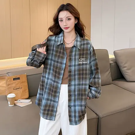 唐狮秋季衬衫女新款长袖格纹日常百搭格子外穿时尚复古休闲TM图片