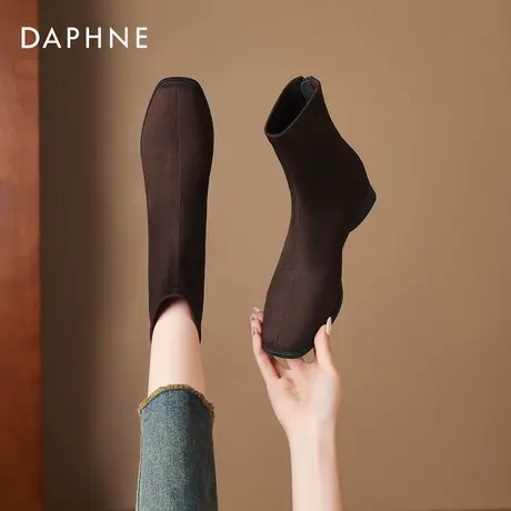 达芙妮绒面短靴女2025新款爆款秋冬棕色显瘦美拉德靴子法式瘦瘦靴商品大图