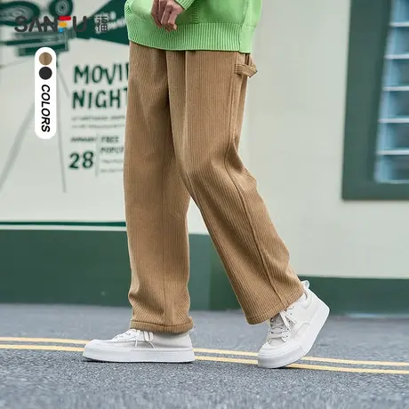 三福2023冬男士简工装扣袢灯芯绒休闲裤 宽松直筒长裤男478000商品大图