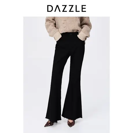 【七七酱专享】DAZZLE地素奥莱秋黑色简约修身百搭显瘦毛边设计牛商品大图