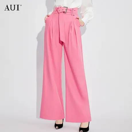 AUI玫粉色职业减龄高腰阔腿裤女2023春新款御姐气质垂感直筒西裤图片