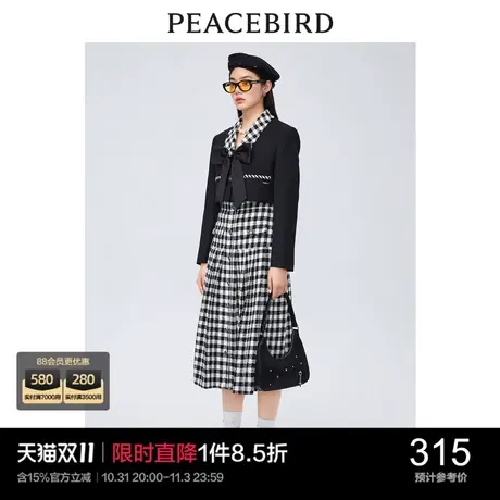 太平鸟年秋季新款拼接蝴蝶结短外套A1BBC3443图片
