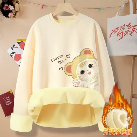 ZR真维斯卫衣女冬季2023新款摇粒绒加绒加厚时尚休闲圆领加绒卫衣图片