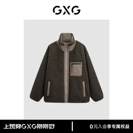 仿羊羔毛拼接口袋保暖立领夹克外套男2023年冬季新品商品大图