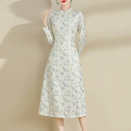 水墨青华2024春季新款气质显瘦立领中式旗袍优雅百搭蕾丝连衣裙商品大图