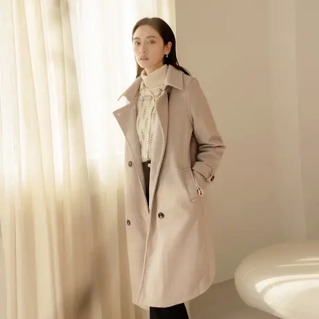 桔熊秋冬季英伦复古廓形双排扣毛呢大衣保暖夹棉外套女大码EA3572图片
