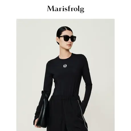【时尚潮流系列】玛丝菲尔秋季黑色修身连体时髦打底衫商品大图