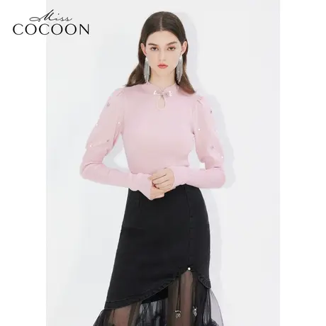 MISSCOCOON【凤羽雀翎系列】24春新款新中式气质泡泡袖羊毛针织衫商品大图