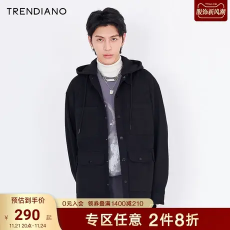 TRENDIANO潮牌官方新款春季男装衬衫连帽可拆纯棉衬衣3NC1013270商品大图
