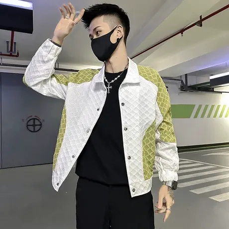 春秋季撞色拼接夹克男休闲痞帅男装上衣2023新款褂子春装潮流外套商品大图