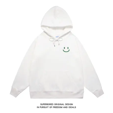 春秋季简约笑脸印花卫衣男女款情侣装青少年连帽套头宽松上衣帽衫商品大图