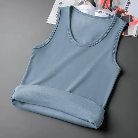 纯色背心男秋冬季内穿健身运动坎肩无袖t恤保暖加绒加厚打底马甲图片