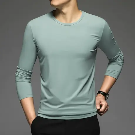 莫代尔长袖t恤男士打底衫潮牌潮流圆领上衣服体恤衫内搭秋衣小衫商品大图