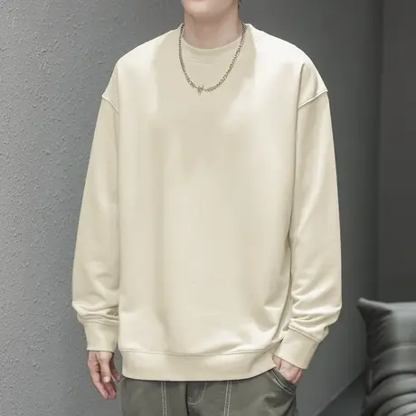 350g重磅男士卫衣摇粒绒圆领秋冬款加绒加厚纯色长袖t恤无帽上衣商品大图