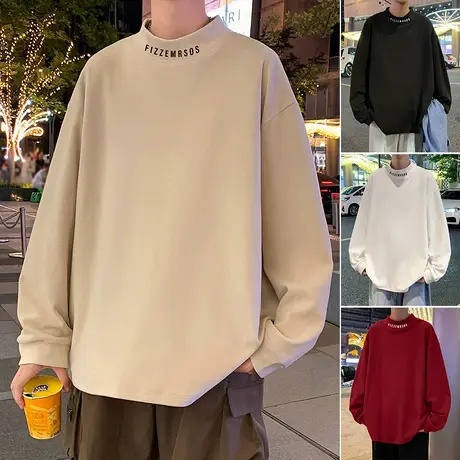 德绒打底衫男春秋季新款半高领保暖内搭长袖加厚针织衫中领毛衣潮商品大图