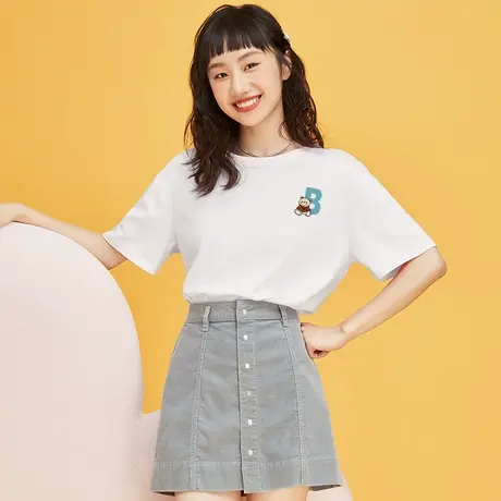 真维斯Z+女装 小清新少女印花上衣夏季宽松圆领短袖T恤衫女商品大图