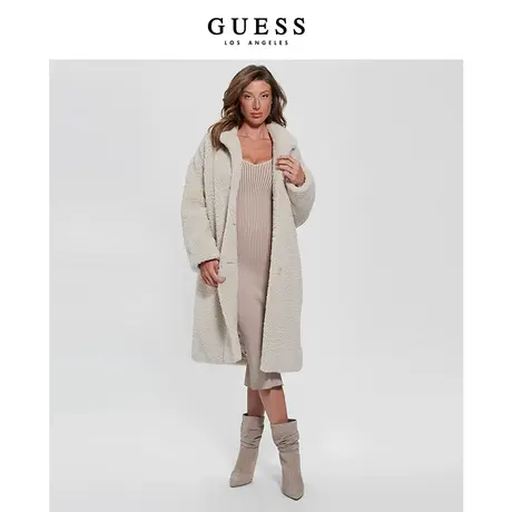 【38上新季】GUESS秋冬季女士中长款环保皮草翻领纯色中长款外套商品大图