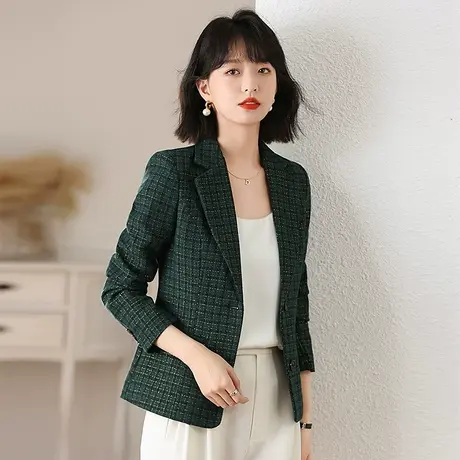 2025春装新款格子西装外套女长袖西服小个子短款上衣修身韩版外套商品大图