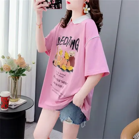 Polo领洋气减龄短袖T恤女夏季2023年新款宽松设计感卡通半袖上衣商品大图