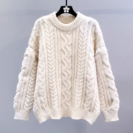 高级感慵懒风麻花毛衣女秋冬2023新款宽松加厚休闲百搭套头针织衫商品大图