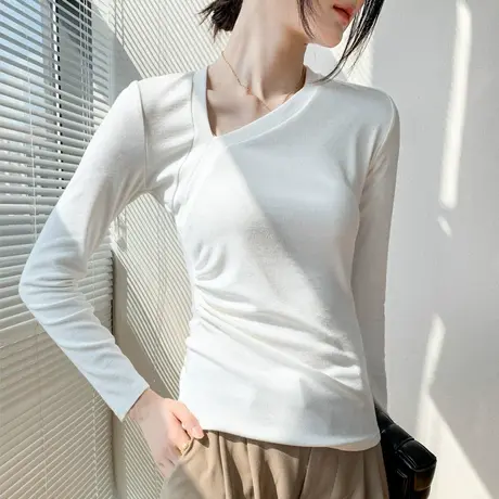 水滴领纯色上衣女2023早春新款设计感小众开衫打底洋气漂亮针织衫商品大图