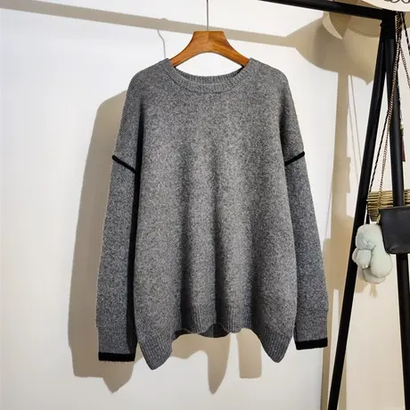 慵懒风毛衣女套头秋冬2023新款韩版大码宽松遮肉休闲打底上衣外穿商品大图