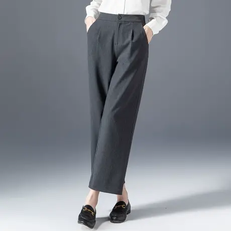 高腰窄版直筒裤女春秋2024新款裤子灰色西装裤小个子阔腿裤九分裤商品大图