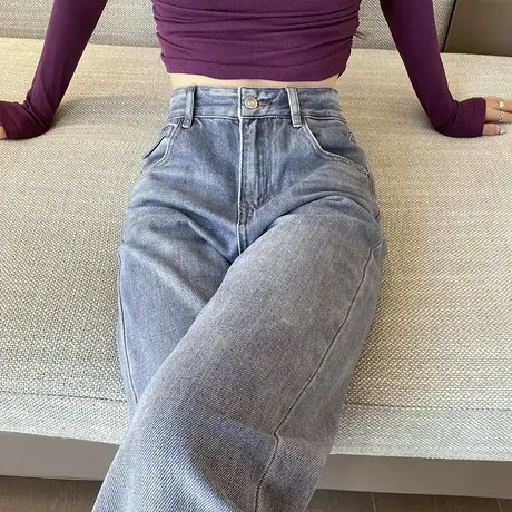 窄版高腰阔腿牛仔裤女春秋2024年新款小个子宽松显瘦直筒拖地长裤商品大图