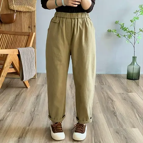 dza 高腰显瘦宽松直筒加绒休闲裤子女秋冬外穿长裤休闲百搭阔腿裤商品大图