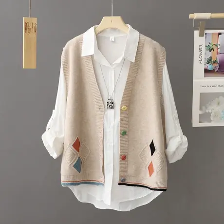 针织马甲女背心开衫外套2024年新款秋冬洋气无袖毛衣马夹坎肩上衣图片