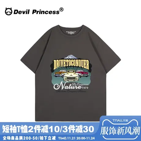 宽松大版小众街头ins潮牌深灰色短袖t恤夏季古着感无性别穿搭上衣商品大图