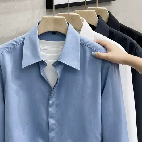 衬衫男长袖秋季2023新款潮流正装商务修身休闲男士衬衣春秋薄款商品大图