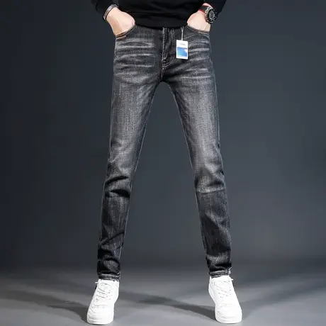 灰色牛仔裤男2023秋冬新款修身小脚韩版潮流男士弹力休闲百搭裤子商品大图