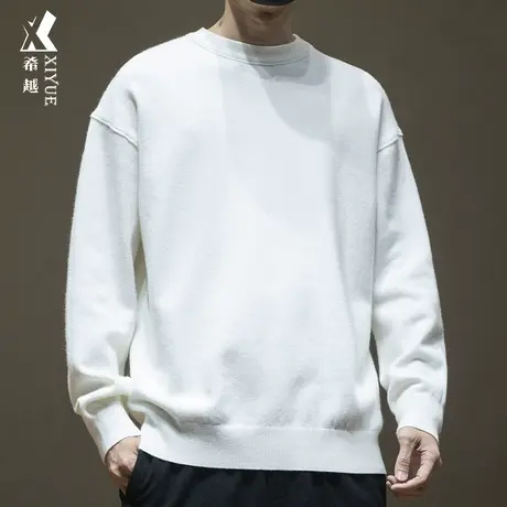 秋冬圆领针织毛衣男款宽松大码12针长绒棉毛衫ins潮流内搭打底衫商品大图