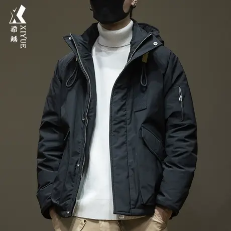 希越新国标加厚羽绒服男秋冬白鸭绒连帽夹克宽松大码工装风外套潮商品大图