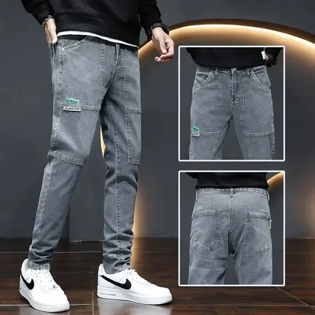 春季春秋款潮牌拼接工装牛仔裤男款直筒宽松男士休闲裤子男裤春装商品大图