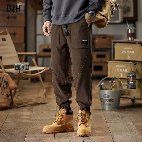 男士咖啡色裤子男款秋季美式高街2024新款休闲裤束脚复古男裤百搭商品大图