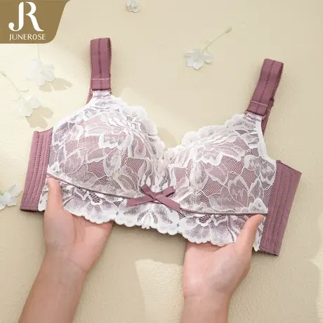六月玫瑰乳胶内衣女夏大胸显小收副乳防下垂调整型法式文胸无钢圈商品大图