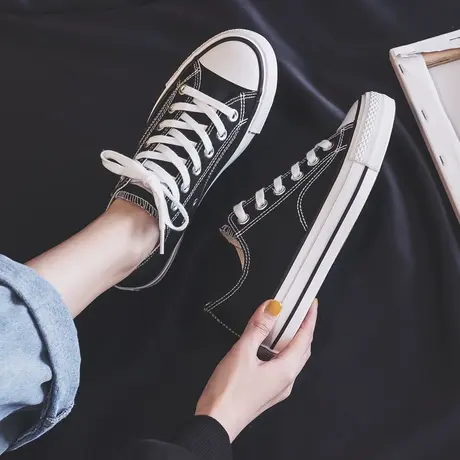 梦赛低帮帆布鞋女2023年秋季新款女生百搭平底经典休闲复古板鞋潮图片