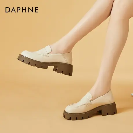 达芙妮英伦风小皮鞋女2022新款复古粗跟单鞋一脚蹬乐福鞋女厚底商品大图