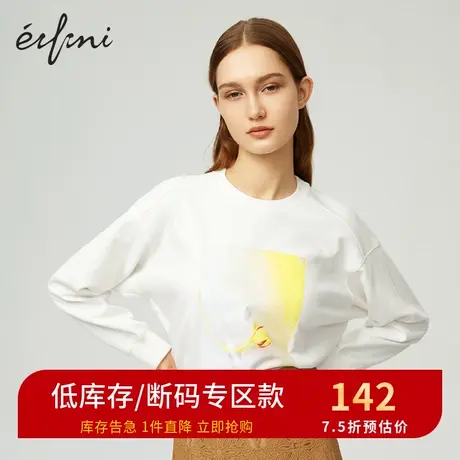 伊芙丽新款圆领宽松印花卫衣女休闲长袖上衣女1B2100051📎图片