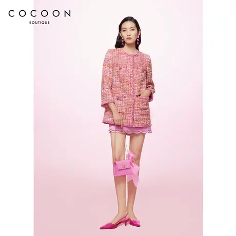 商场同款2023春新款气质交织肌理感蝴蝶兰粗花呢短外套女商品大图